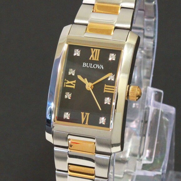 Bulova Diamonds Collection Ladies Tank Watch Two Tone Diamond Indices 21mm - Picture 1 of 13